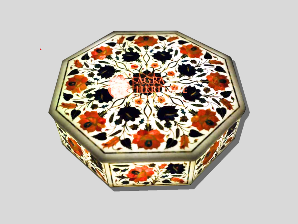 Marble White Semi Fine Art Floral Vintage Box